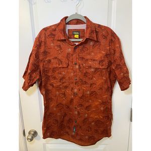 Cabelas Men Orange Short Sleeve Vented Outdoor Fishing Hiking Shirt Size M